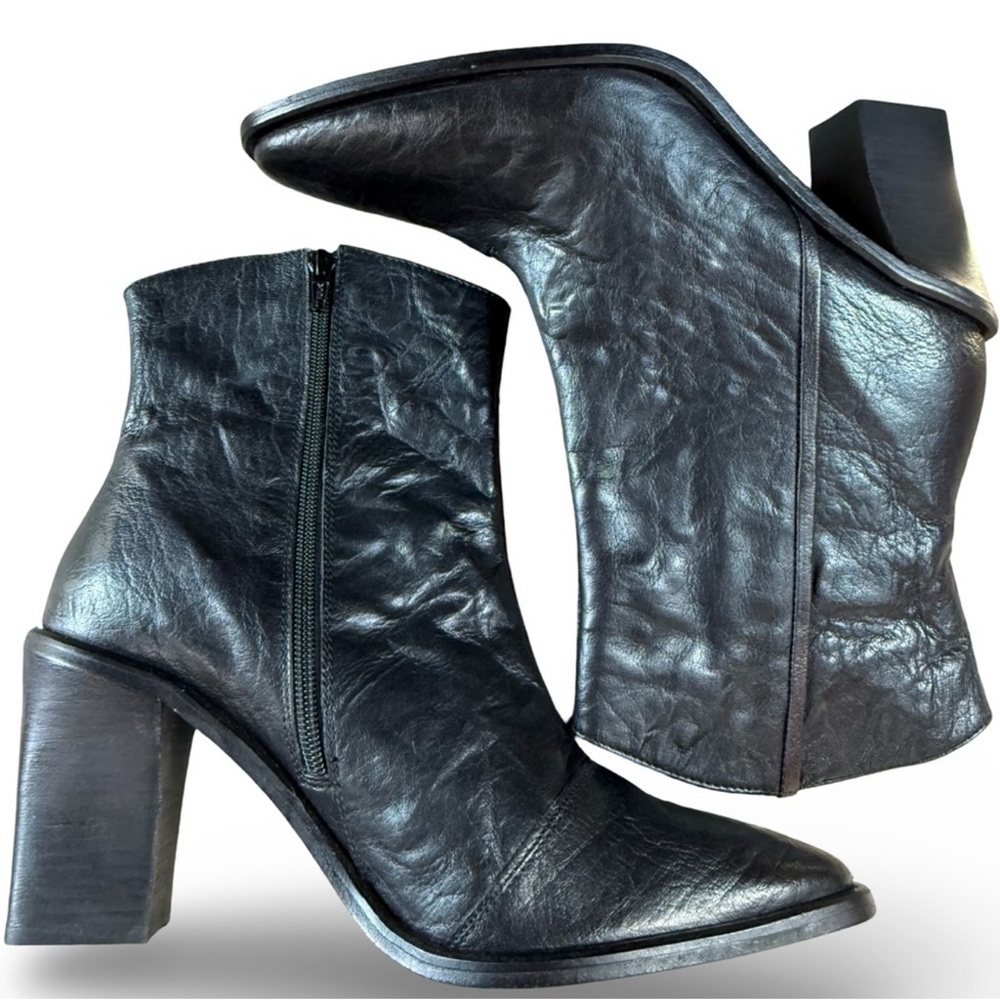 Free People Barclay western Black Leather Ankle Boots Block Heel EU 41 US 10.5 - Picture 5 of 9